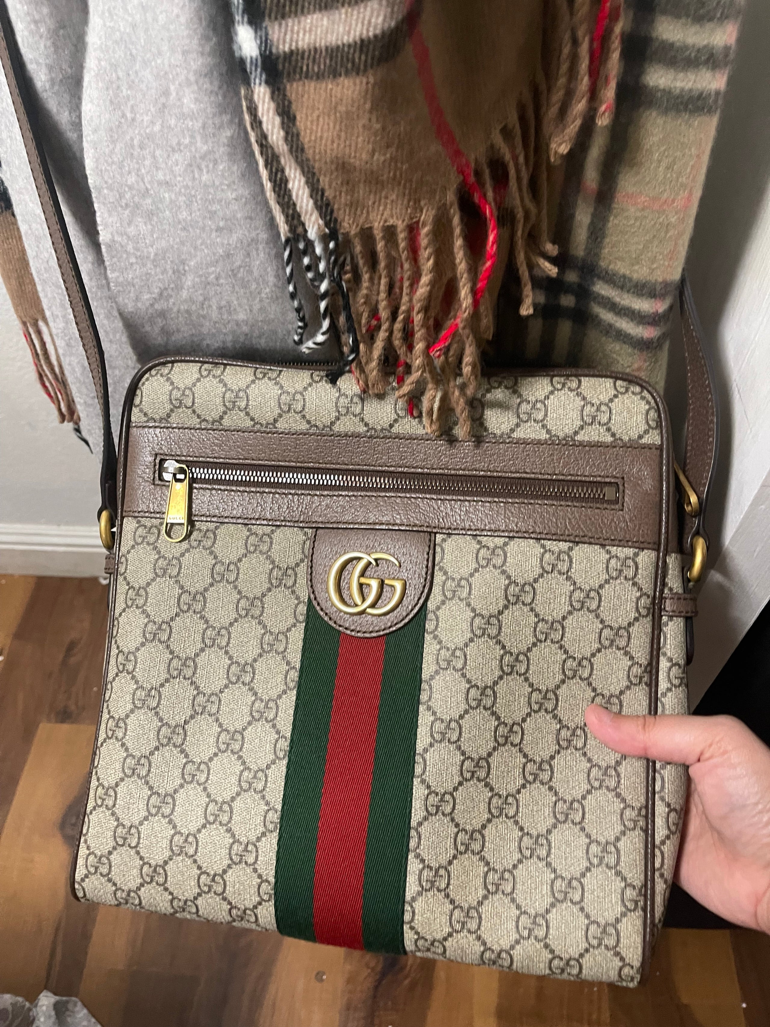 Gucci GG Supreme Monogram Web Medium Ophidia Messenger Bag Brown Jasluxuryboutique
